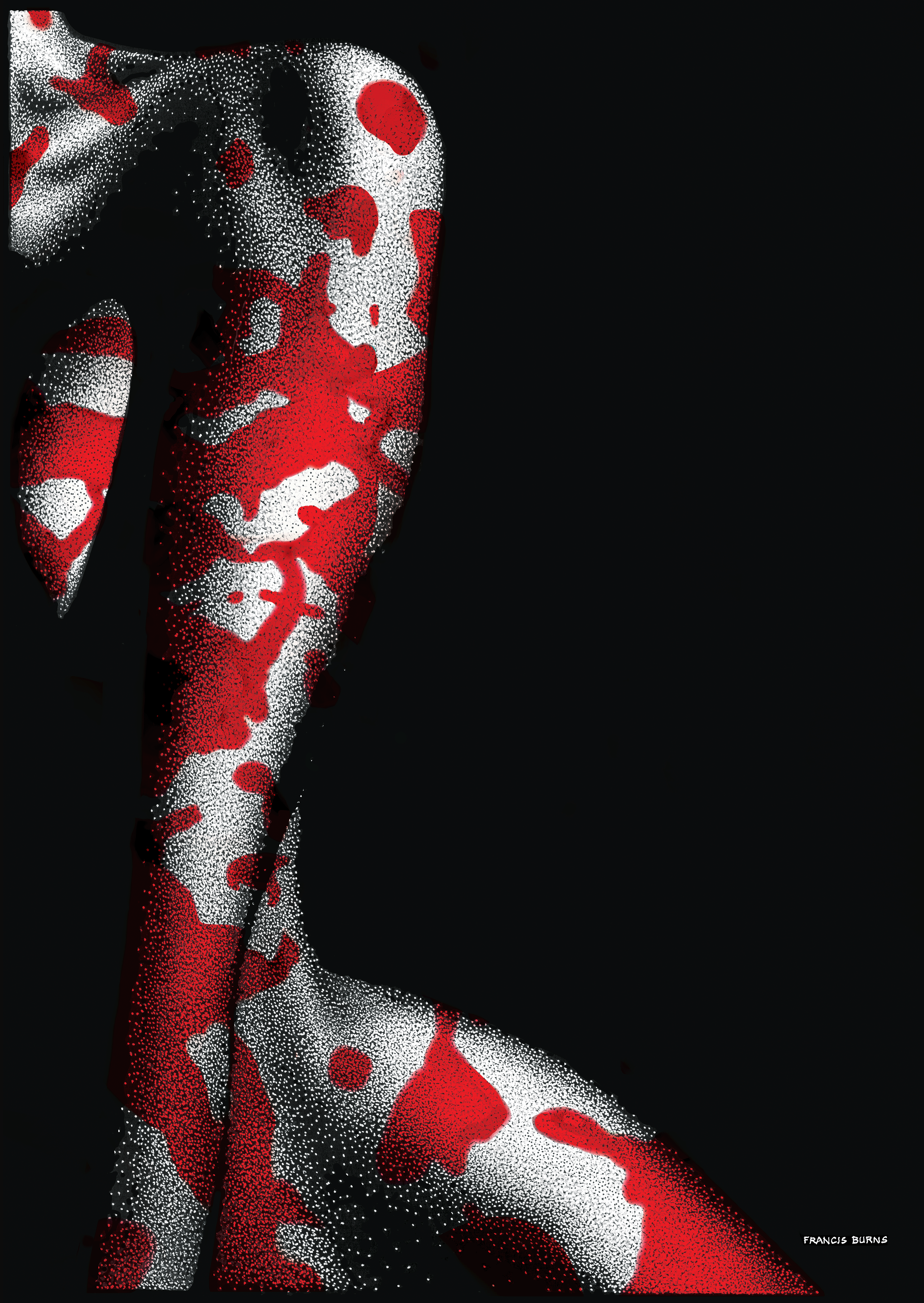 Image of 'Aphrodite': Semi-abstract painting rendered in white and red ink on a black background.