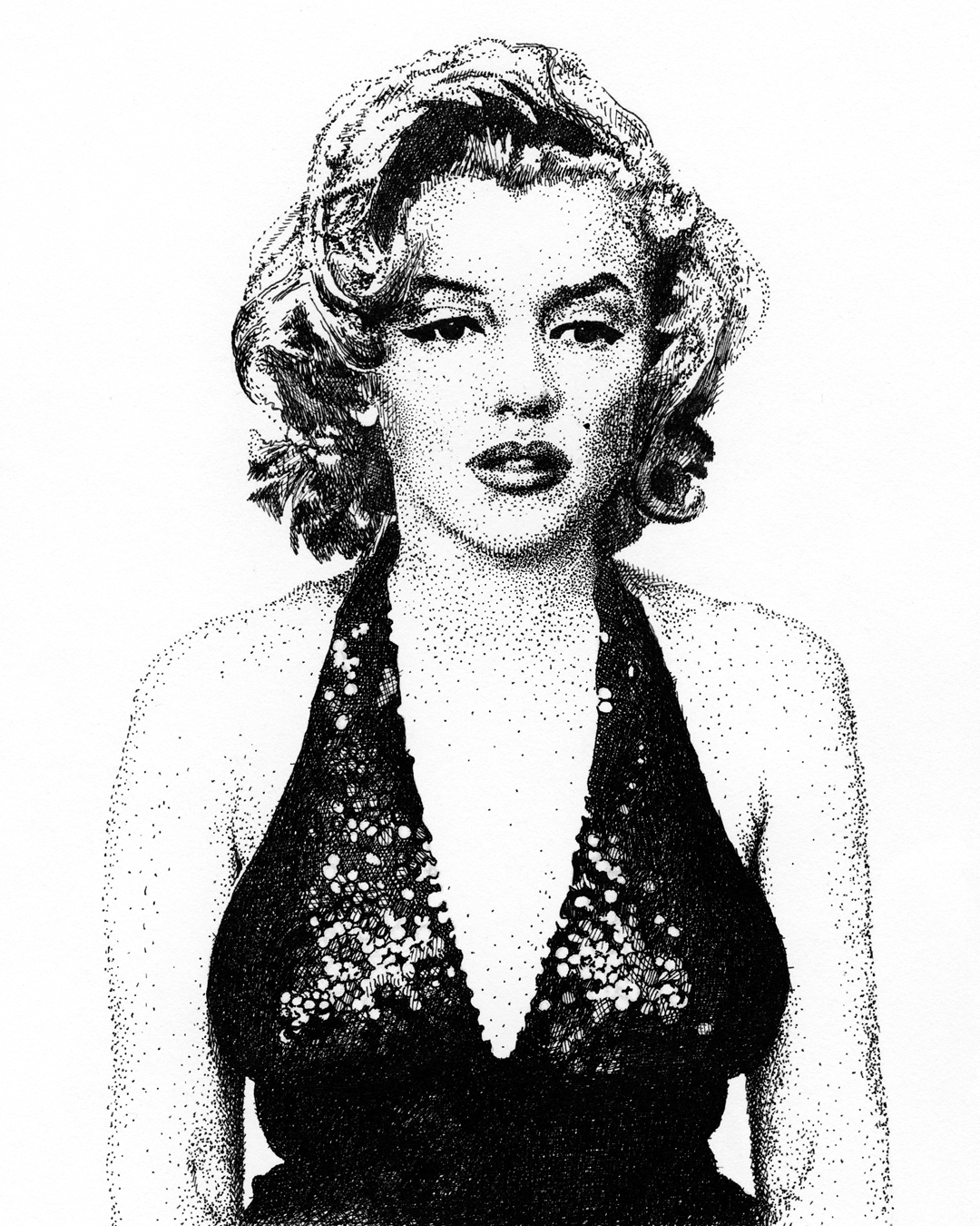 Pen-and-Ink Drawing of Marilyn Monroe