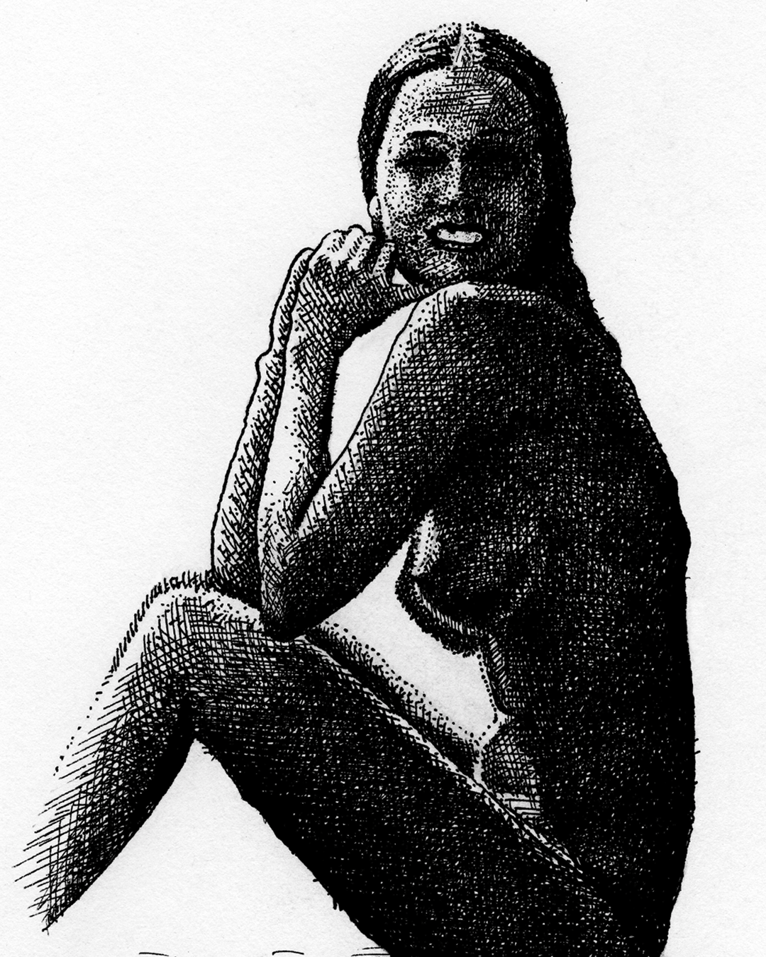 Snippet of Pen-and-Ink Sketch of Beautiful Backlit Naked Girl